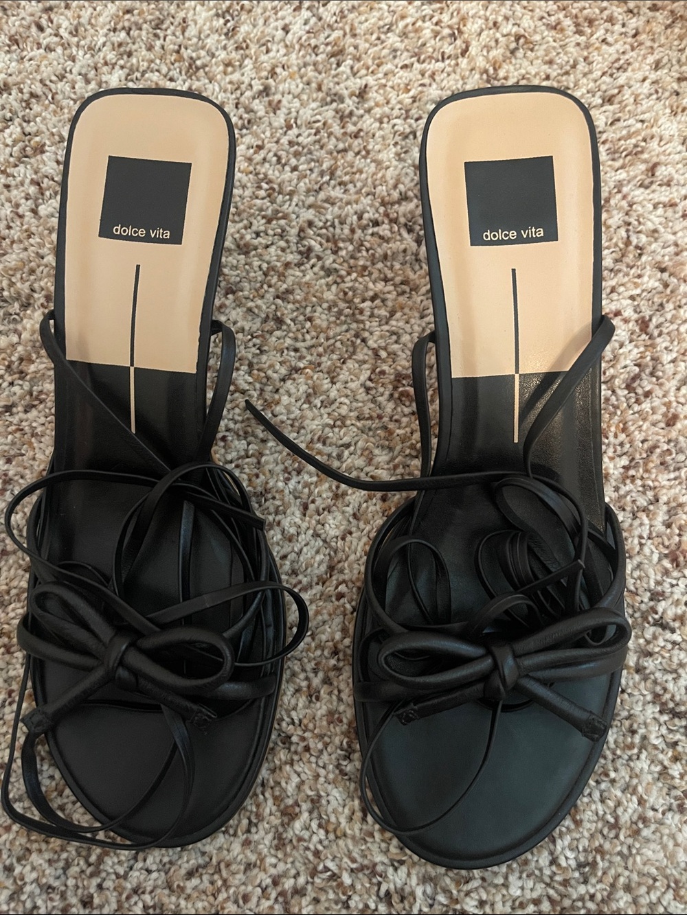 Dolce Vita Black Lace-Up Square-Toe Slide Heels